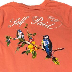 Civilized Men's Orange Graphic T-Shirt‎ Nature Bird Floral Size M